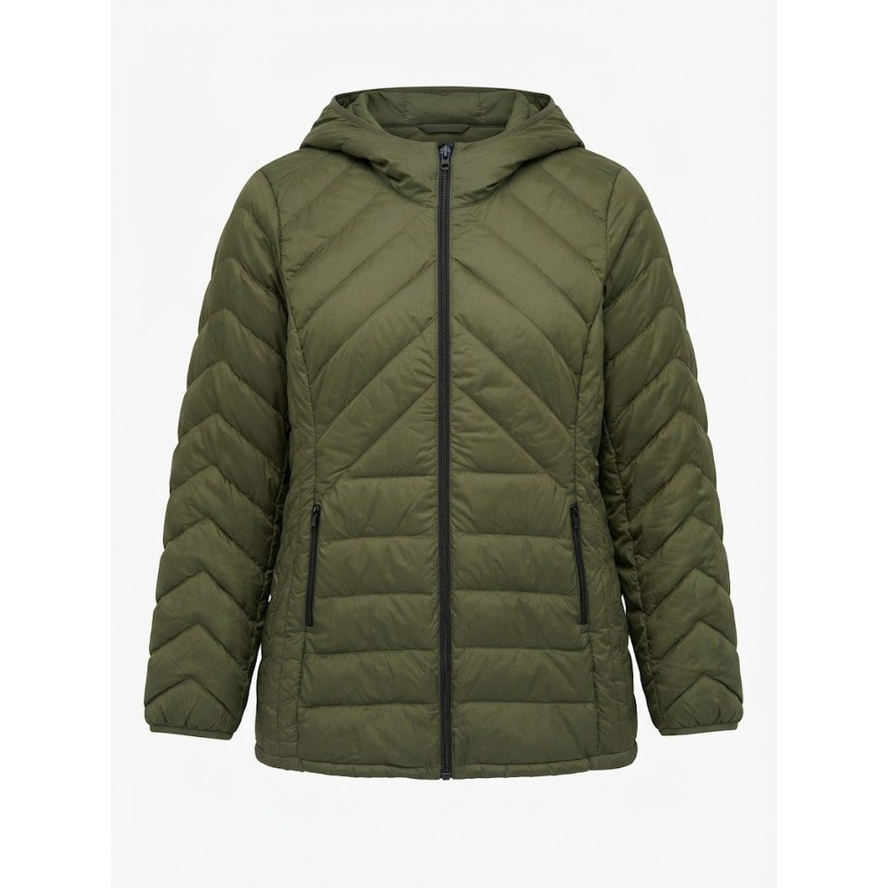 London Fog Womens XL Olive Green Light Packable Down Puffer Jacket Hooded